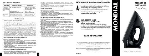 Capa do manual Mondial Das-07H - Ferro