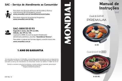 Capa do manual Mondial G-03 - Grill