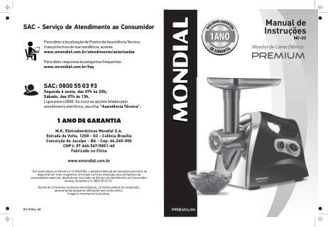 Capa do manual Mondial Mc-03 - Eletrodomestico